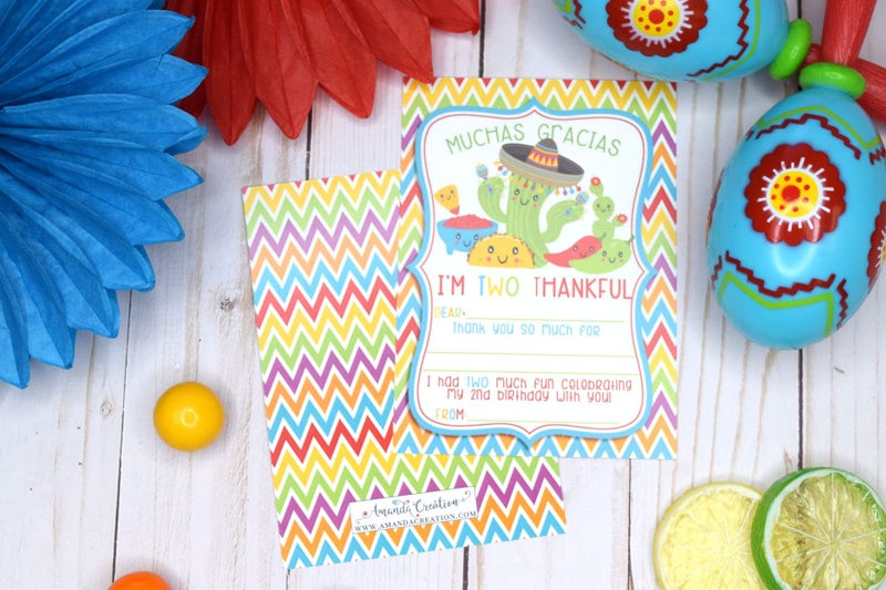 Amanda Creation Taco TWOS-Day Adorable 2nd Birthday Fiesta Thank You Notes for Kids, Ten 4" x 5.5" Fill In The Blank Cards with 10 White Envelopes by AmandaCreation - Image 4